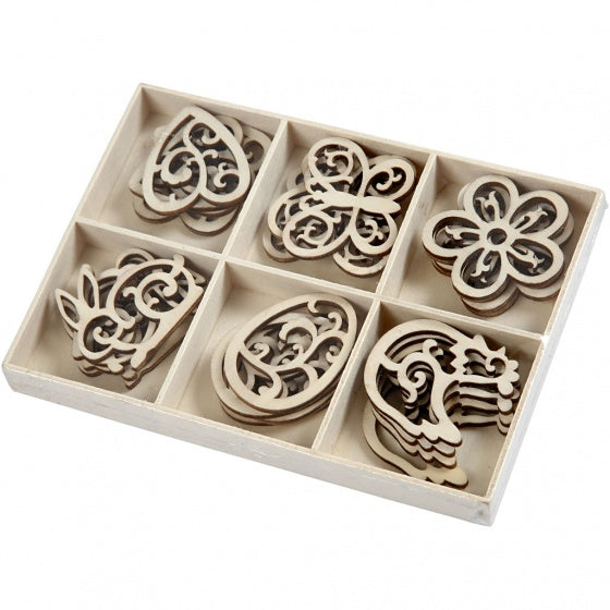 Houten ornamenten Pasen 4 cm blank set 24 stuks