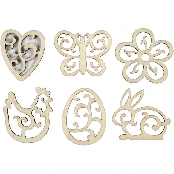 Houten ornamenten Pasen 4 cm blank set 24 stuks
