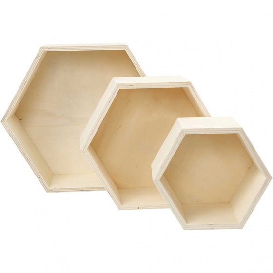 houten showdozen 15/19/24 cm blank 3 stuks