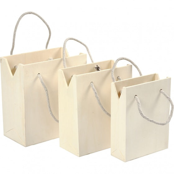 houten tassen met sluiting unisex 3 stuks