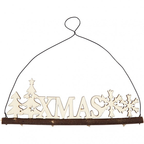 houten X-masdecoratie 7 cm blank