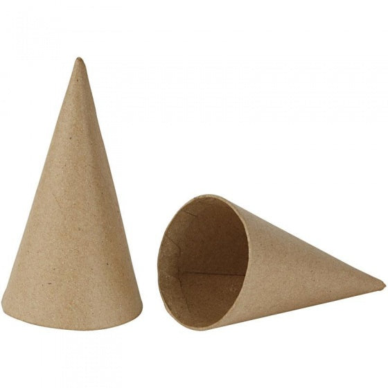 kegels papier-maché 14 cm bruin 10 stuks