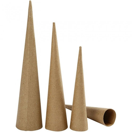 kegels papier-maché 20-25-30 cm bruin 3 stuks