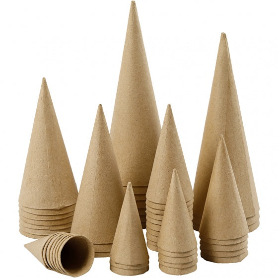 kegels papier-maché 8-20 cm bruin 50 stuks