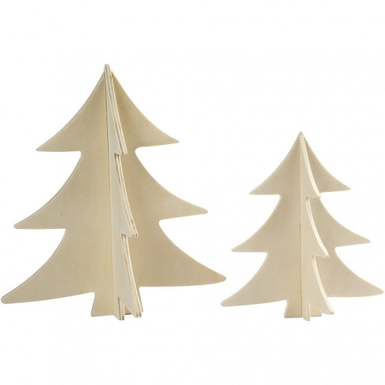 kerstbomen hout 13 - 18 cm blank 2-delig