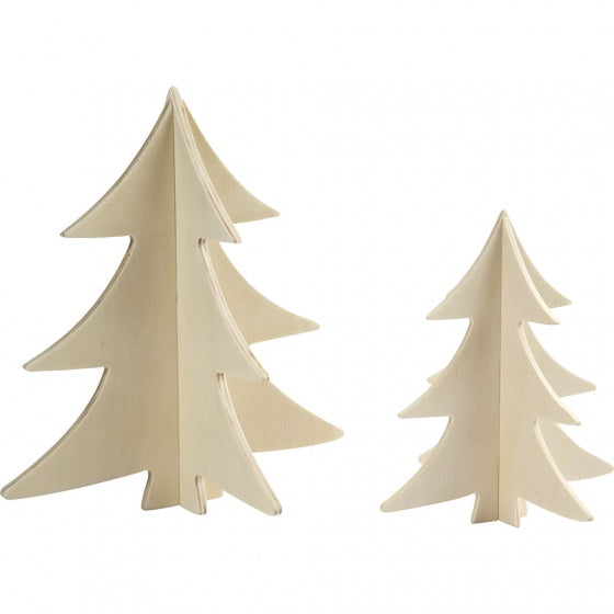 kerstbomen hout 13 - 18 cm blank 2-delig