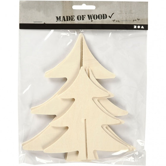 kerstbomen hout 13 - 18 cm blank 2-delig