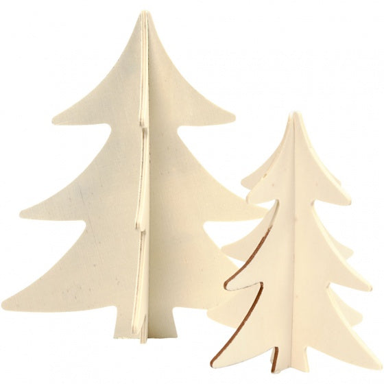 kerstbomen hout 13 - 18 cm blank 2-delig