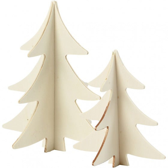 kerstbomen hout 13 - 18 cm blank 2-delig