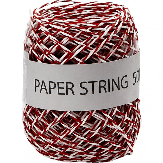 koord Paper String 1 mm rood/wit 50 meter per bol