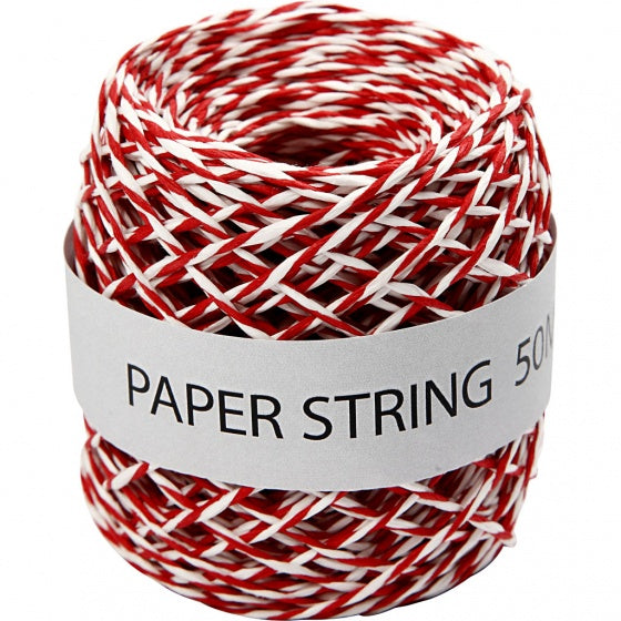 koord Paper String 1 mm rood/wit 50 meter per bol