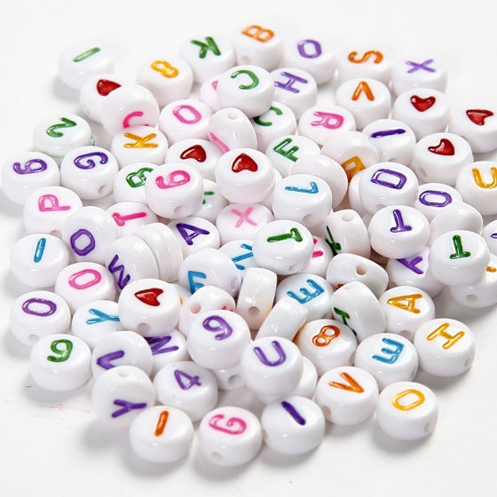 kralen 200 stuks wit/multicolor letters