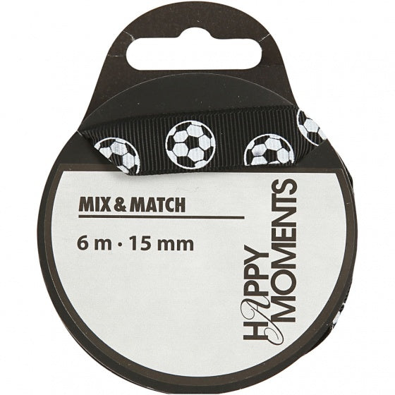 lint 6 m 15 mm zwart met voetballen