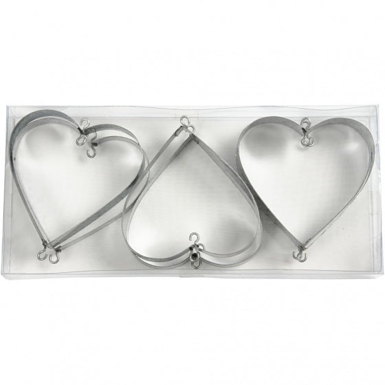 metalen Hart 7 x 7 cm dikte 9 mm zilver 6 stuks