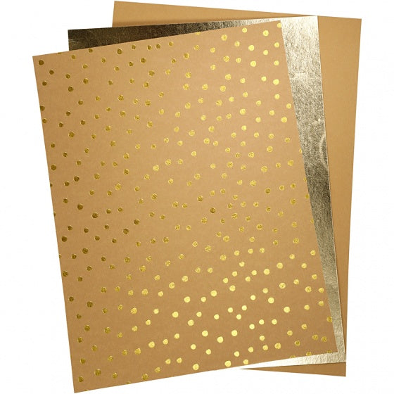 leerpapier bruin/ goud 3 stuks