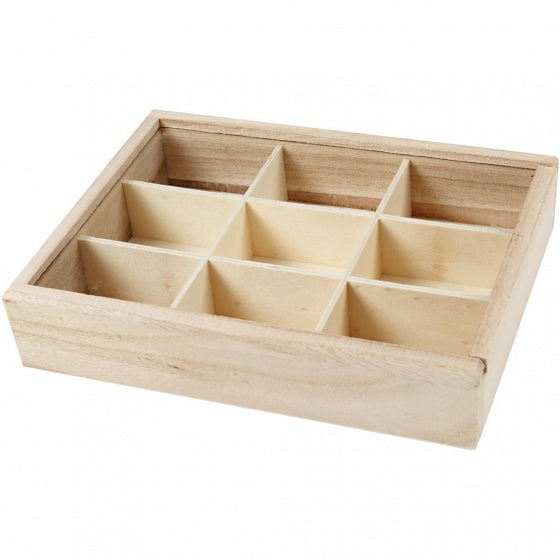 opbergdoos met 9 vakken 17 cm hout/glas