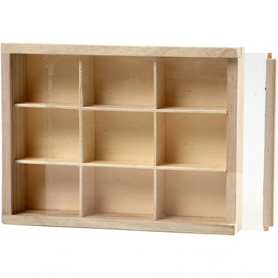 opbergdoos met 9 vakken 17 cm hout/glas