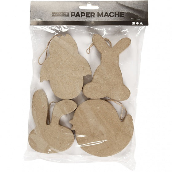 Paasdecoraties papier-maché 10 cm bruin 4 stuks