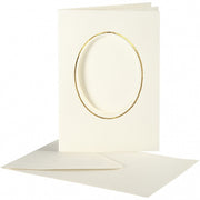 Passepartout kaarten ovaal met envelop 15 cm wit/goud