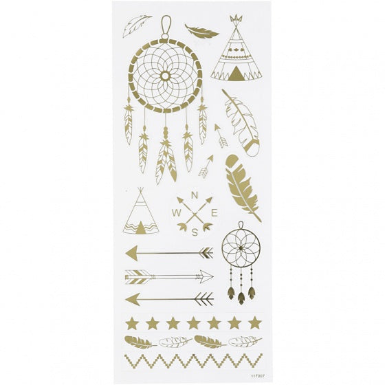 stickers Indianen goud 10 x 24 cm 17-delig