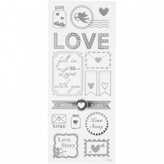 stickers Love zilver 10 x 24 cm 14-delig