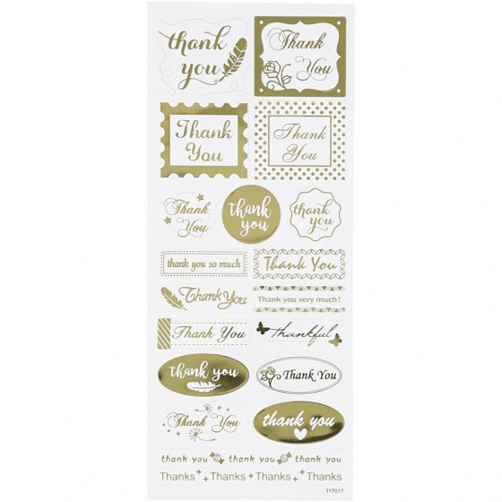 stickers Thank You goud 10 x 24 cm 19-delig