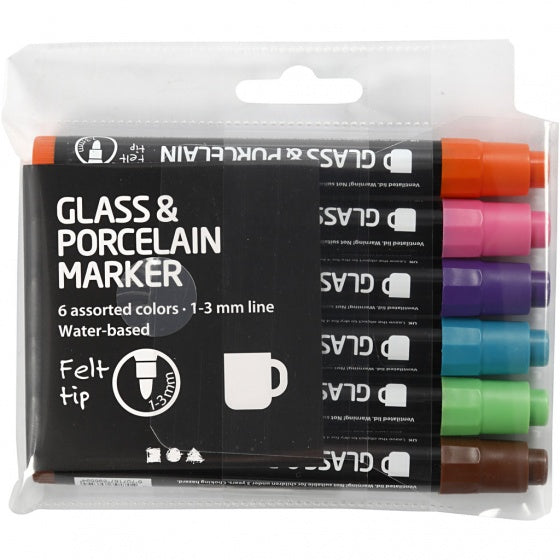 verfstift glas- & porselein 6 stuks extra multicolor