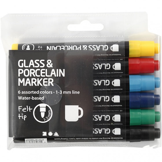 verfstift glas- & porselein 6 stuks standaard multicolor