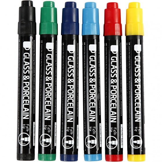 verfstift glas- & porselein 6 stuks standaard multicolor