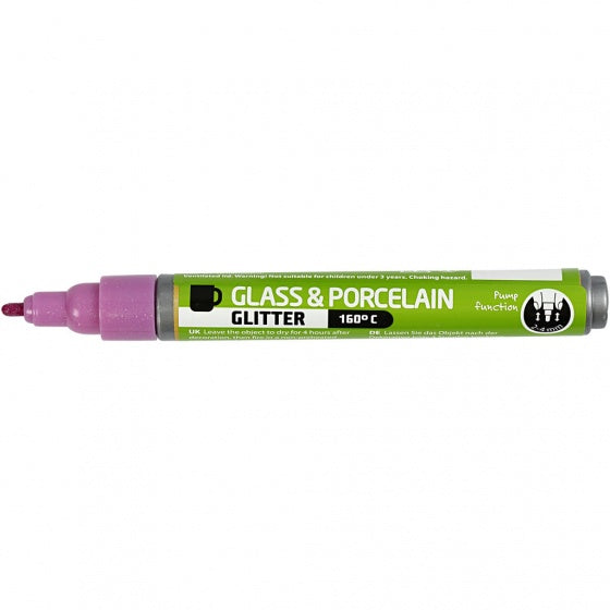 verfstift glas- & porselein glitter roze
