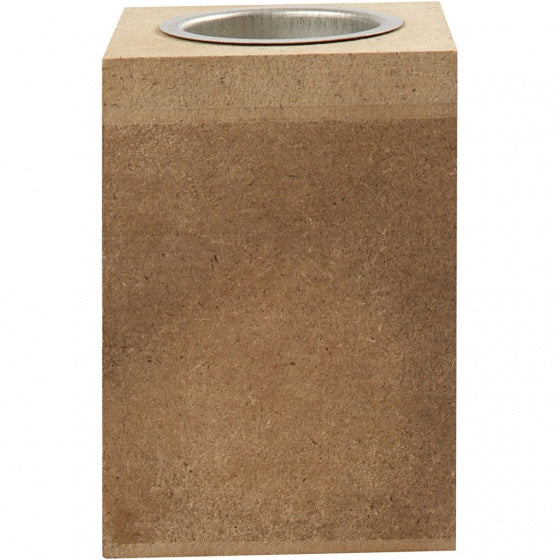 waxinelichthouder MDF 7 x 7 x 10 cm bruin per stuk