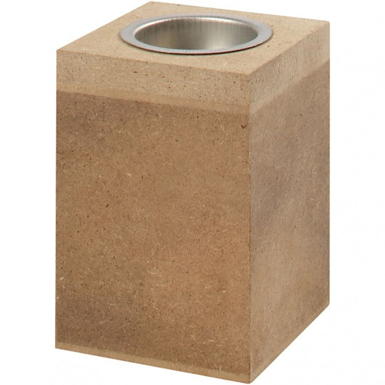waxinelichthouder MDF 7 x 7 x 10 cm bruin per stuk