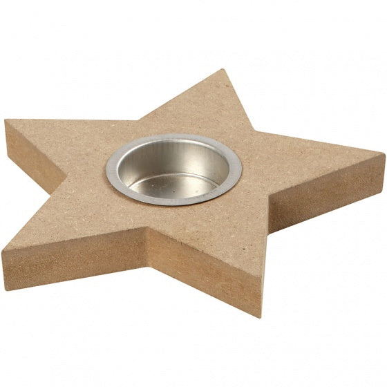 waxinelichthouder Ster MDF 15 cm bruin per stuk