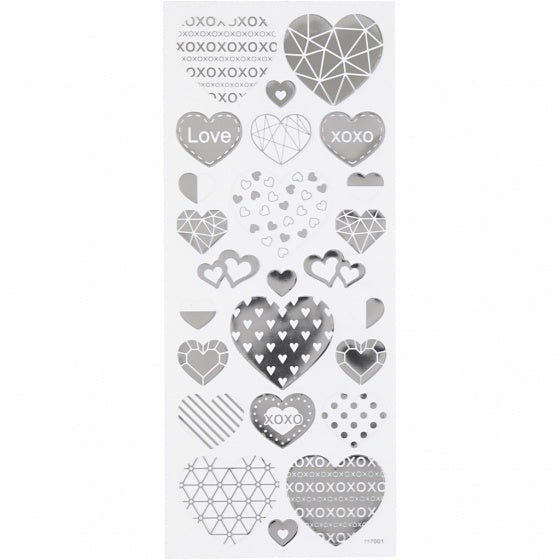 stickers hartjes zilver 10 x 24 cm 25-delig