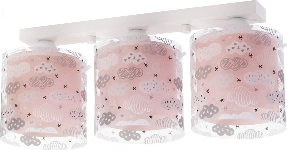 plafondlamp 3-lamps clouds 51 cm roze