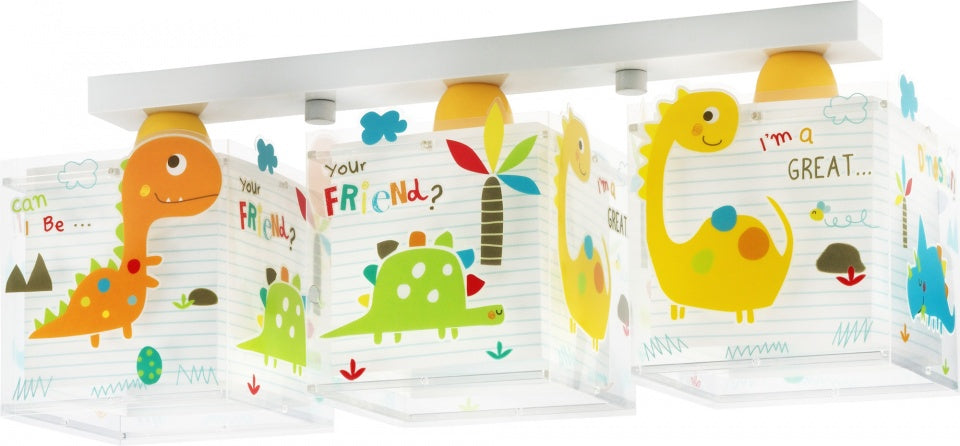 plafondlamp 3-lamps Dinos glow in the dark 51 cm wit