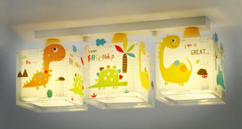 plafondlamp 3-lamps Dinos glow in the dark 51 cm wit