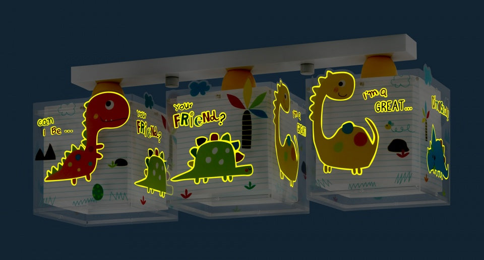 plafondlamp 3-lamps Dinos glow in the dark 51 cm wit