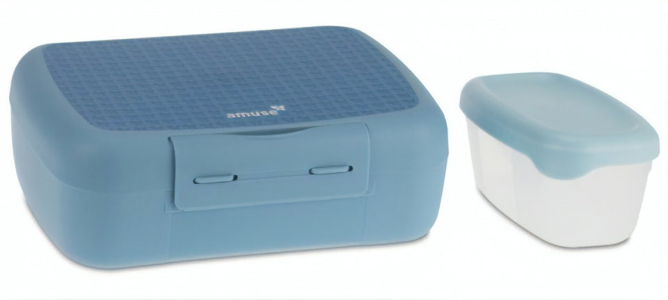 broodtrommel met fruitbox 21 x 15 x 7 cm blauw