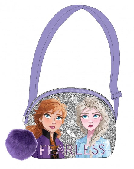 schoudertas Frozen glitters 22 cm paars/zilver