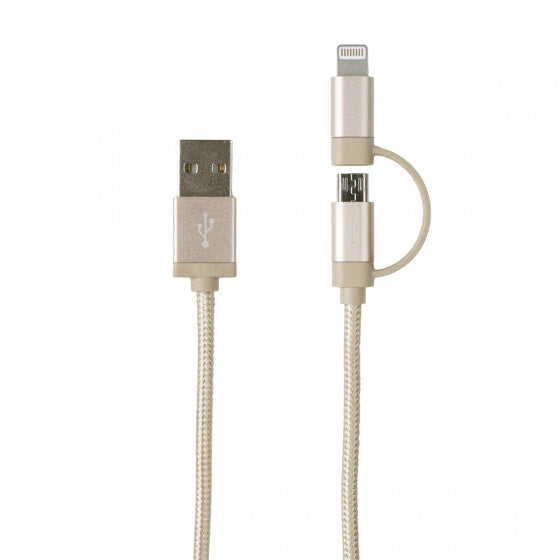 2-in-1 laadkabel micro-USB + 8 pin 150 cm goud