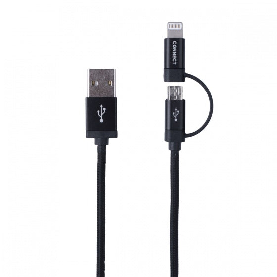 2-in-1 laadkabel micro-USB + 8 pin 150 cm zwart