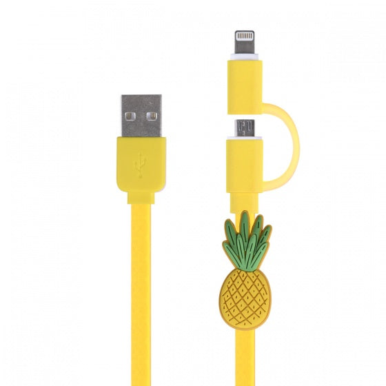 laadkabel ananas 2-in-1 Mic-USB 8-pin geel