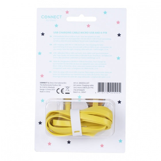 laadkabel ananas 2-in-1 Mic-USB 8-pin geel