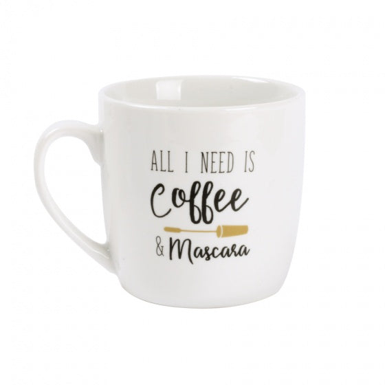 mok All I need is coffee & mascara keramiek 350 ml wit