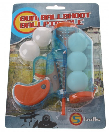 Pistool met 5 ballen 6-delig 14 cm blauw