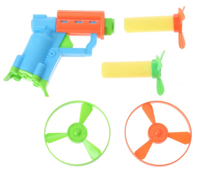 Pistool met pijlen/schijven 10 cm 5-delig blauw