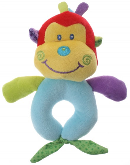 pluche rammelaar aap geel/blauw 16 cm