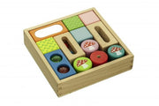 Blokkendoos hout met spiegel belletjes multicolor 18 cm
