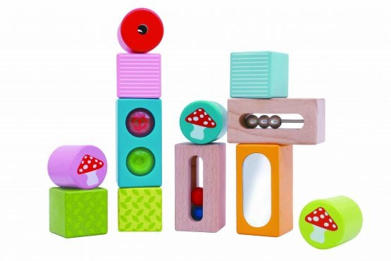 Blokkendoos hout met spiegel belletjes multicolor 18 cm